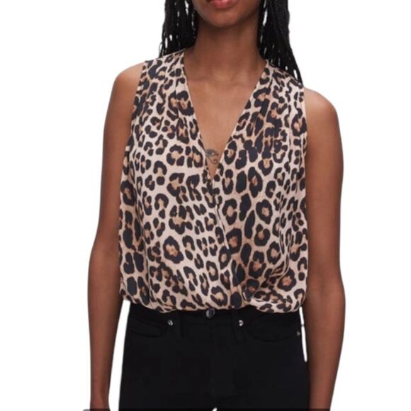 Good American Georgette Faux Wrap Bodysuit In Leopard003 - Picture 1 of 10